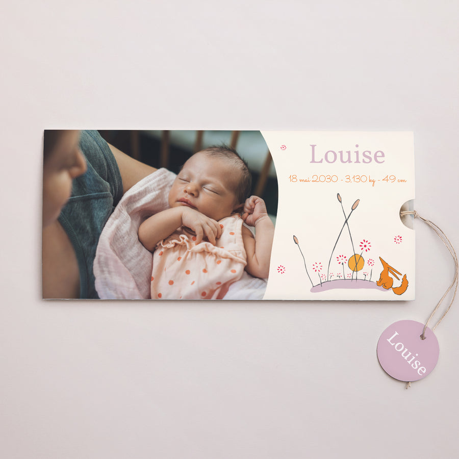Faire-part Naissance Pochette 2 cartes, étiquette Planète enchantée photo