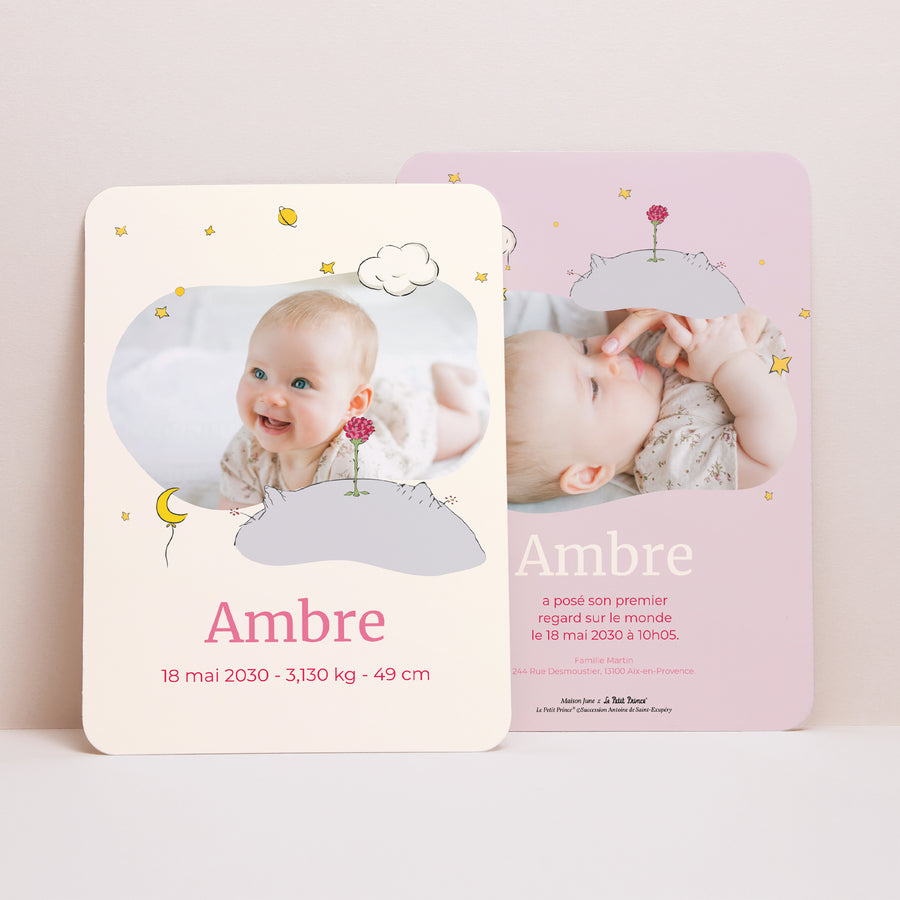 Faire-part Naissance Portrait, bords arrondis Univers de la rose II photo