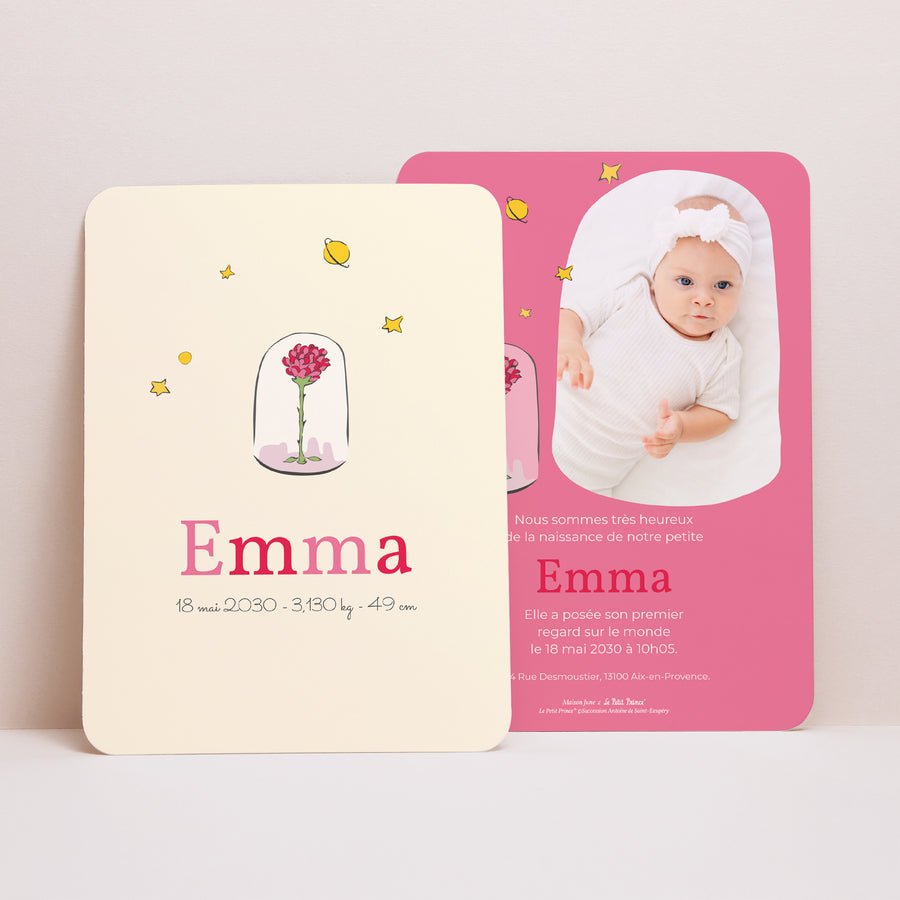 Faire-part Naissance Portrait, bords arrondis Rose éternelle photo