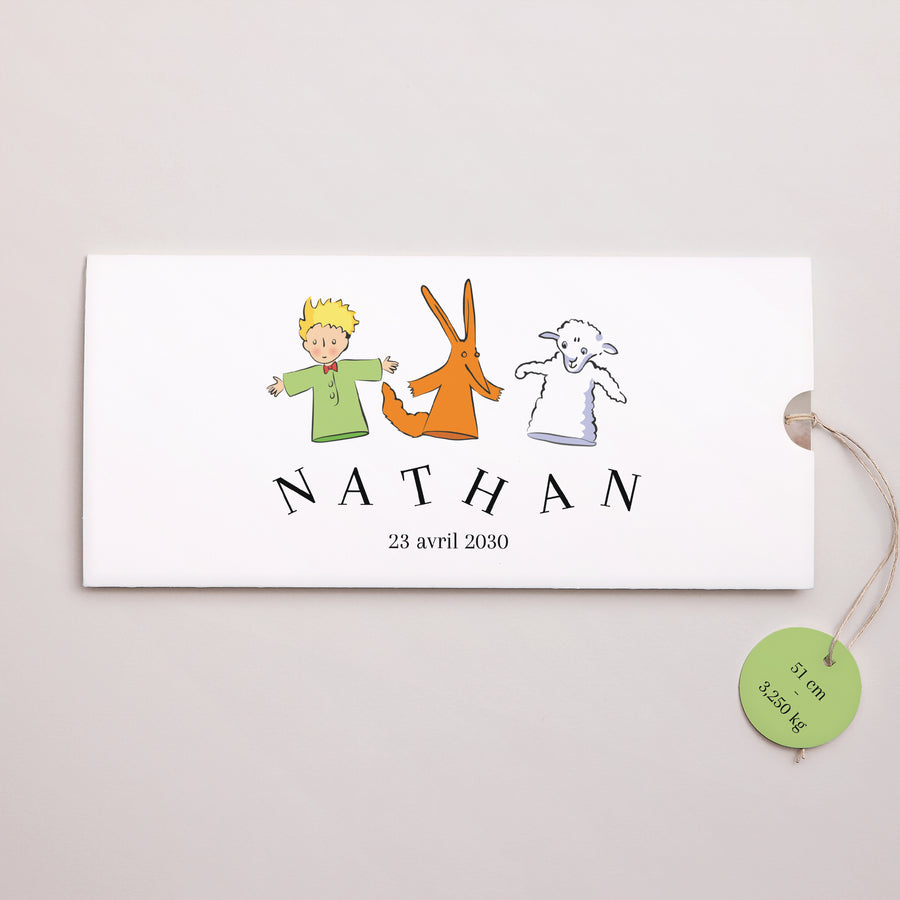Faire-part Naissance Pochette 2 cartes, étiquette Les compagnons du jardin photo