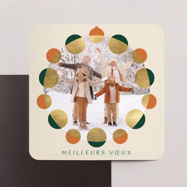 Carte de voeux Fin d'année Lot de 8, magnétique, carré coins arrondis Les Vœux en Ornement photo