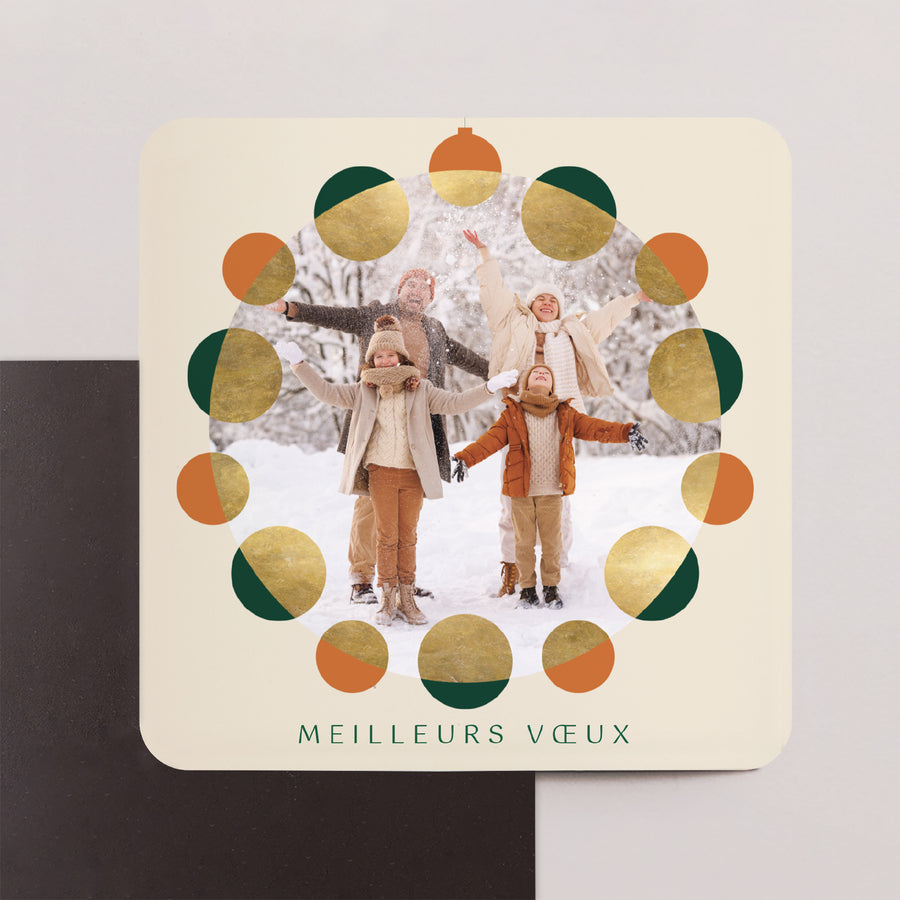 Carte de voeux Fin d'année Lot de 8, magnétique, carré coins arrondis Les Vœux en Ornement photo