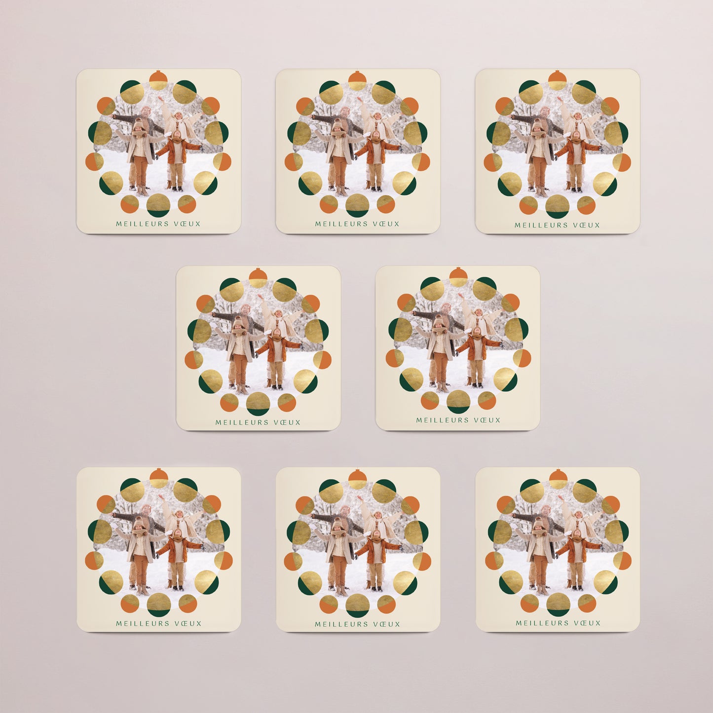 Carte de voeux Fin d'année Lot de 8, magnétique, carré coins arrondis Les Vœux en Ornement photo N° 3
