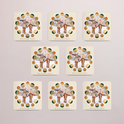 Carte de voeux Fin d'année Lot de 8, magnétique, carré coins arrondis Les Vœux en Ornement photo N° 3