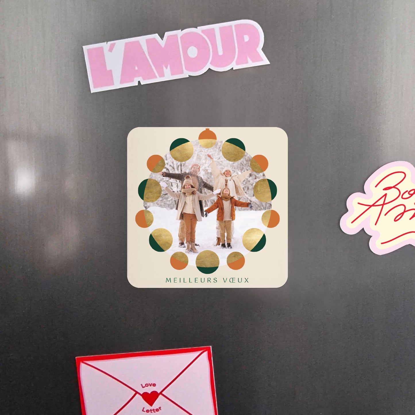Carte de voeux Fin d'année Lot de 8, magnétique, carré coins arrondis Les Vœux en Ornement photo N° 4