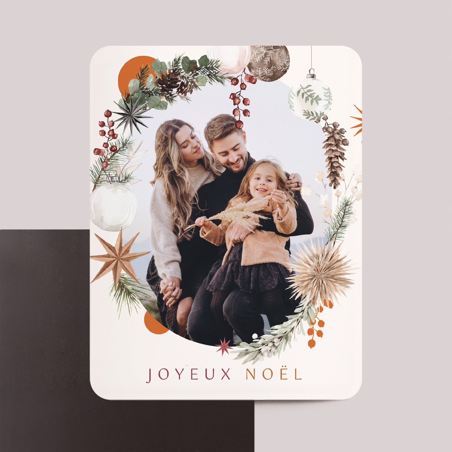 Carte de Noel Fin d'année Lot de 8, magnétique, rectangle coins arrondis Portrait en fête photo N° 1