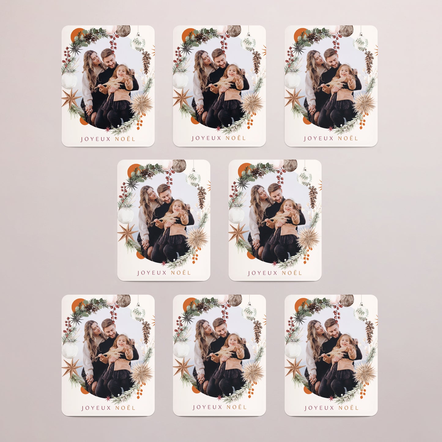 Carte de Noel Fin d'année Lot de 8, magnétique, rectangle coins arrondis Portrait en fête photo N° 3
