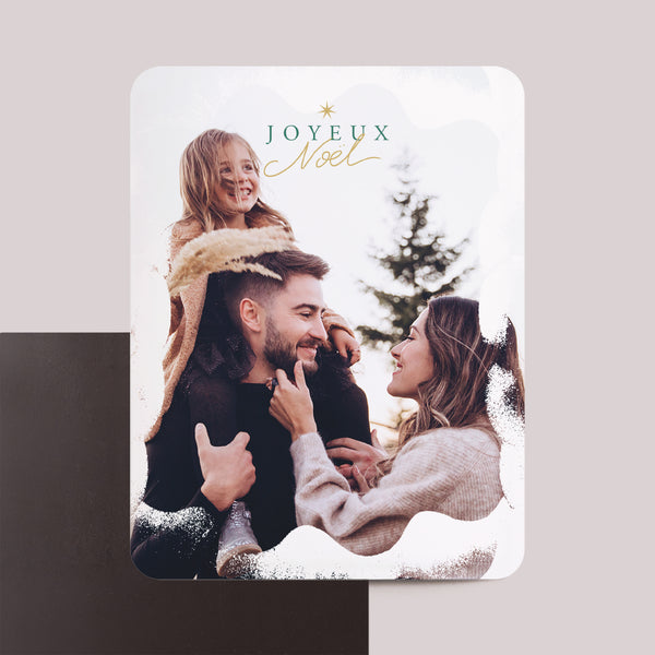 Carte de Noel Fin d'année Lot de 8, magnétique, rectangle coins arrondis Éclats de neige photo