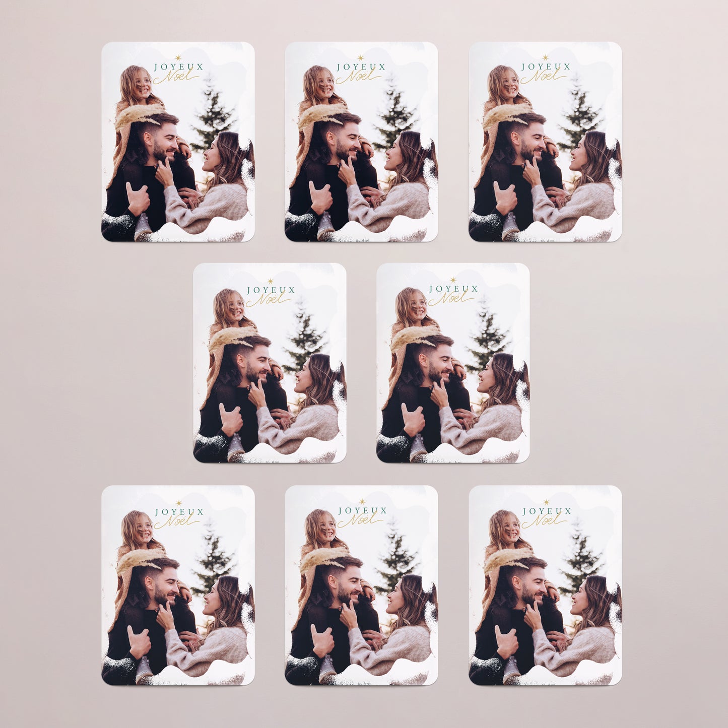 Carte de Noel Fin d'année Lot de 8, magnétique, rectangle coins arrondis Éclats de neige photo N° 3