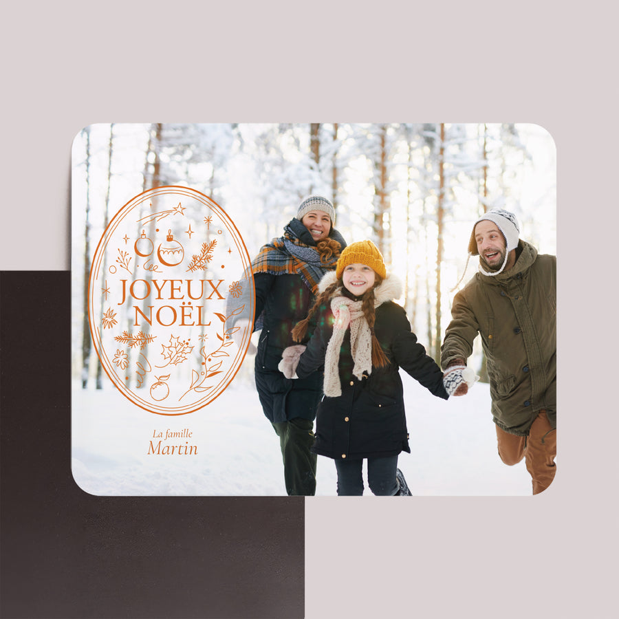 Carte de Noel Fin d'année Lot de 8, magnétique, paysage, rectangle coins arrondis L'emblème photo