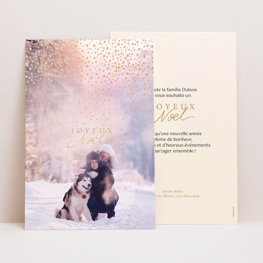 Carte de voeux Fin d'année Portrait Neige dorée II photo