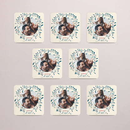Carte de Noel Fin d'année Lot de 8, magnétique, carré coins arrondis Houx et bonheur II photo N° 3