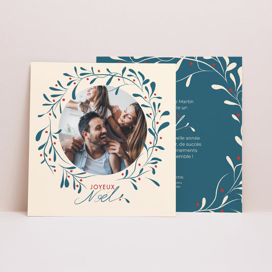 Carte de Noel Fin d'année Carré Houx et bonheur II photo