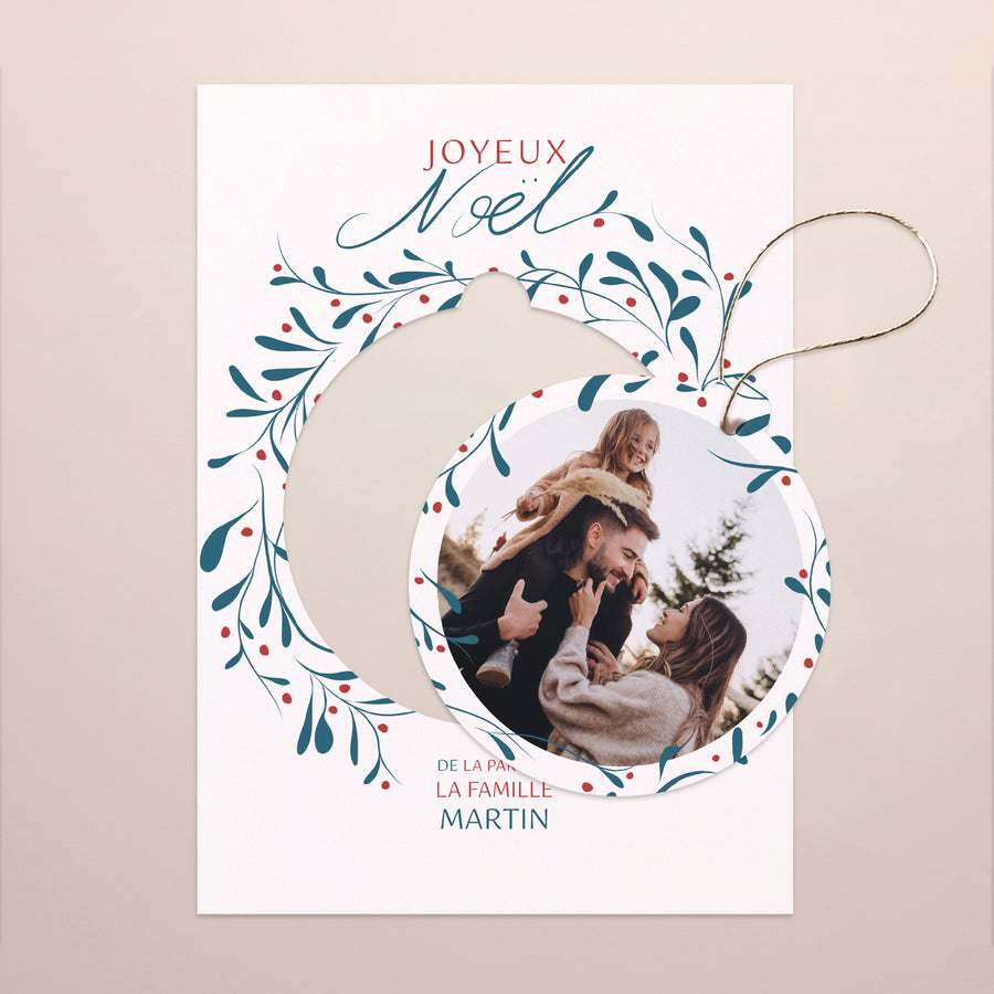 Carte de Noel Fin d'année Détachable Couronne de Houx photo