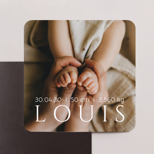 Faire-part Naissance Lot de 8, magnétique, carré coins arrondis Hello baby ! photo