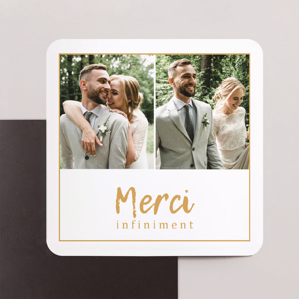Remerciements Mariage Lot de 8, magnétique, carré coins arrondis Journée en or photo
