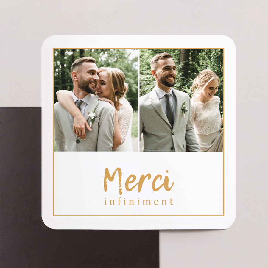 Remerciements Mariage Lot de 8, magnétique, carré coins arrondis Journée en or photo