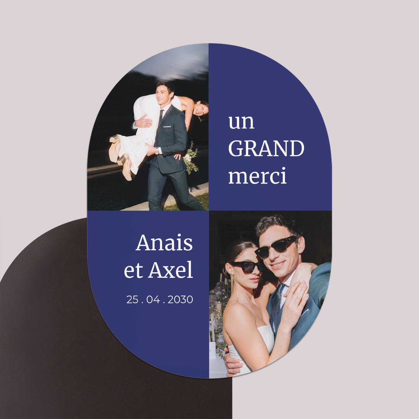 Remerciements Mariage Lot de 8, magnétique, ovale Un GRAND merci photo N° 1
