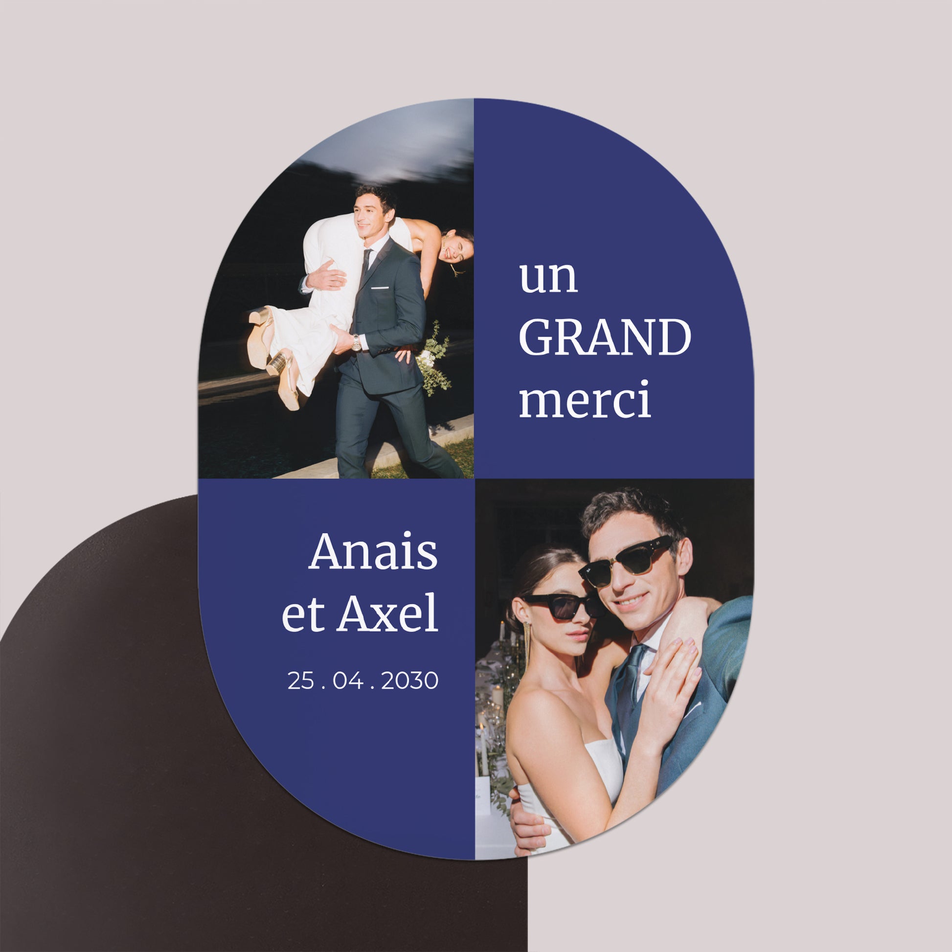Remerciements Mariage Lot de 8, magnétique, ovale Un GRAND merci photo N° 1