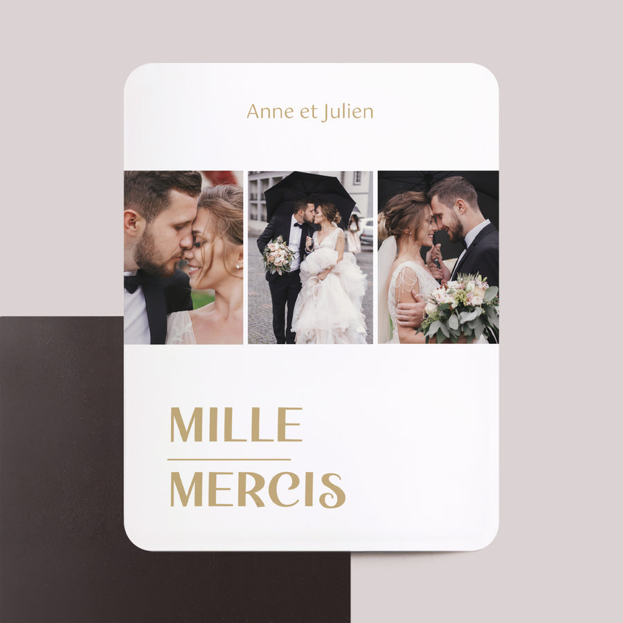 Remerciements Mariage Lot de 8, magnétique, rectangle coins arrondis mille mercis photo