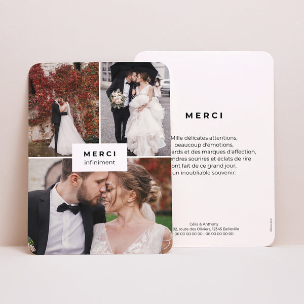 Remerciements Mariage Portrait, bords arrondis Merci infiniment photo