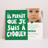 Faire-part Naissance Portrait à croquer vert photo N° 1