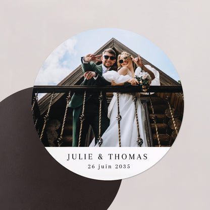 Remerciements Mariage Lot de 8, magnétique, rond, Ø 10cm Le grand bonheur photo N° 1