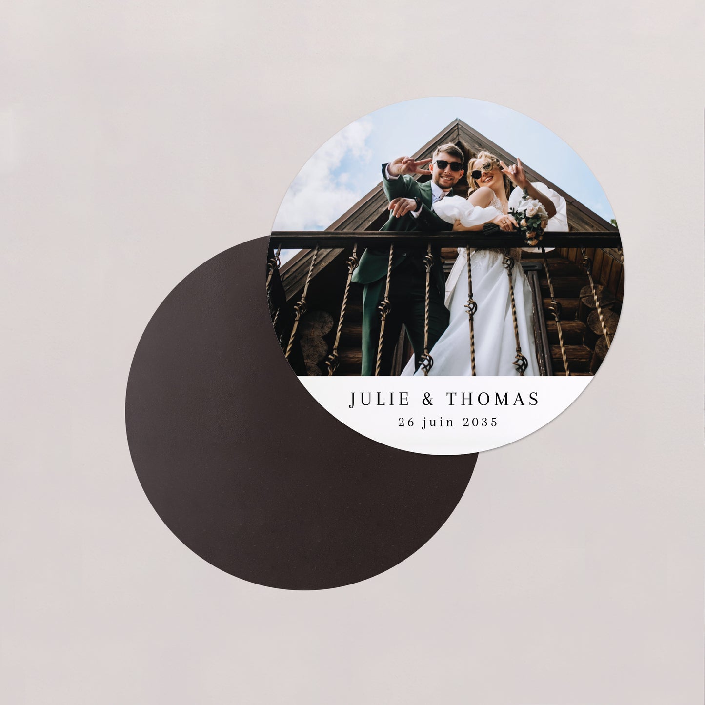 Remerciements Mariage Lot de 8, magnétique, rond, Ø 10cm Le grand bonheur photo N° 2