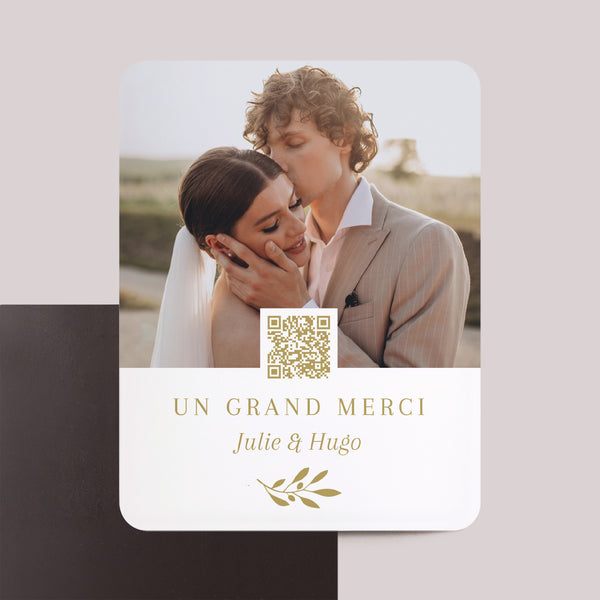 Remerciements Mariage Lot de 8, magnétique, rectangle coins arrondis Remerciement en or photo