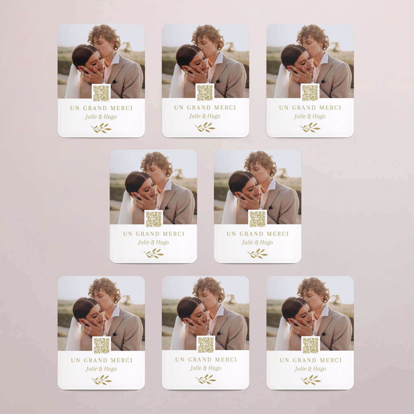 Remerciements Mariage Lot de 8, magnétique, rectangle coins arrondis Remerciement en or photo N° 3