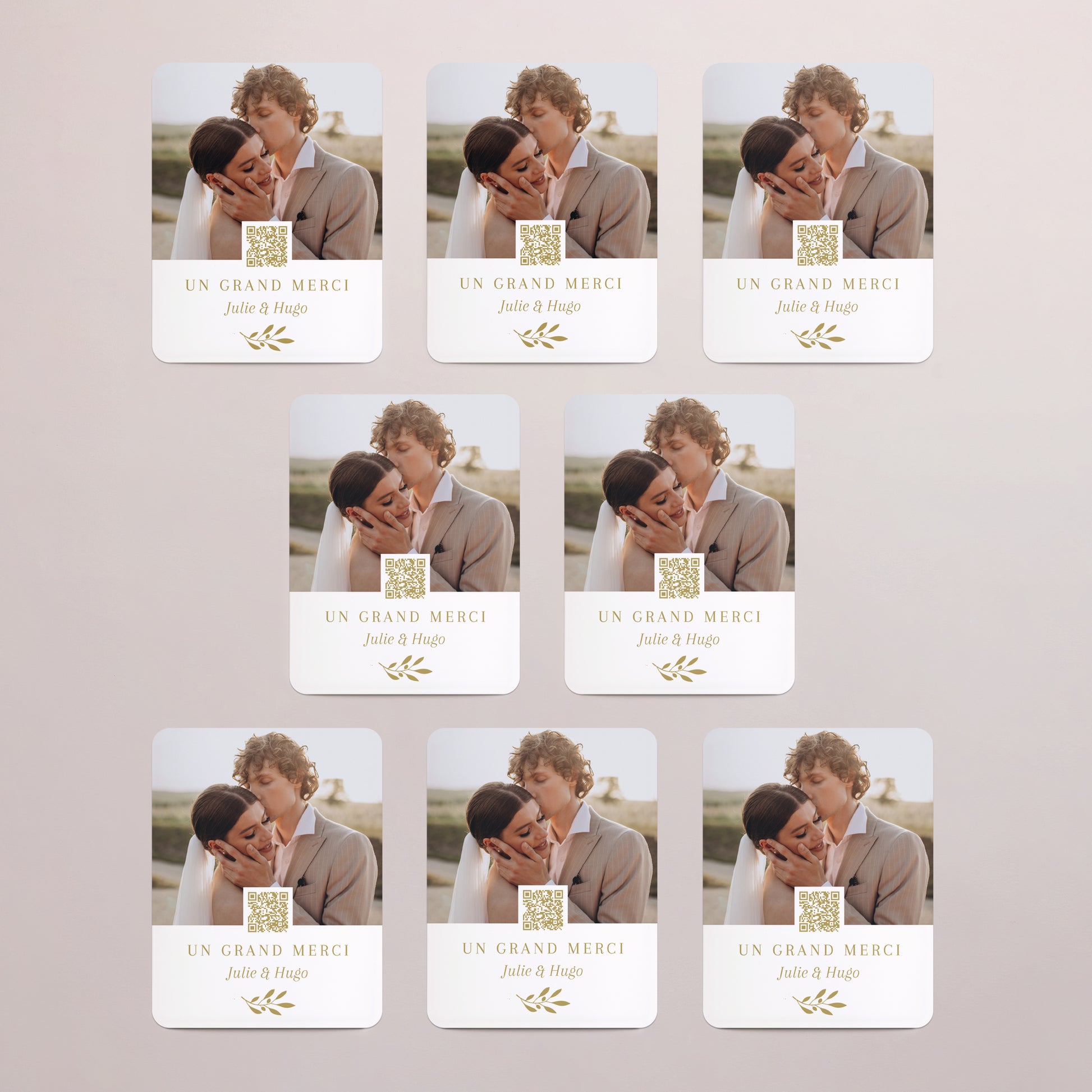 Remerciements Mariage Lot de 8, magnétique, rectangle coins arrondis Remerciement en or photo N° 3
