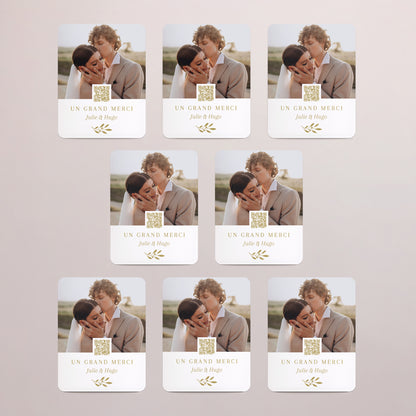 Remerciements Mariage Lot de 8, magnétique, rectangle coins arrondis Remerciement en or photo N° 3