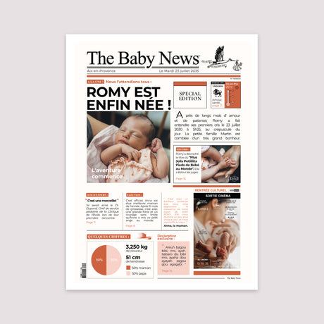 Affiche Naissance Portrait 30 x 40 cm The baby news