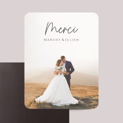 Remerciements Mariage Lot de 8, magnétique, rectangle coins arrondis Le plus beau jour photo N° 1