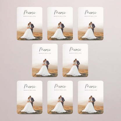 Remerciements Mariage Lot de 8, magnétique, rectangle coins arrondis Le plus beau jour photo N° 3