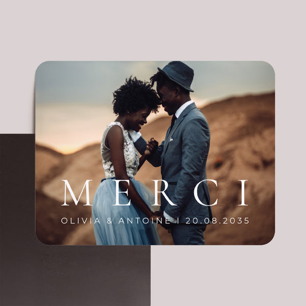 Remerciements Mariage Lot de 8, magnétique, paysage, rectangle coins arrondis M E R C I photo
