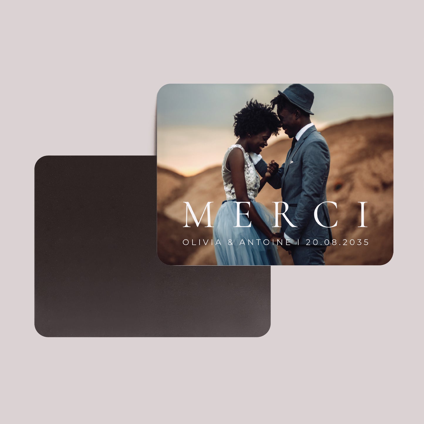 Remerciements Mariage Lot de 8, magnétique, paysage, rectangle coins arrondis M E R C I photo N° 2