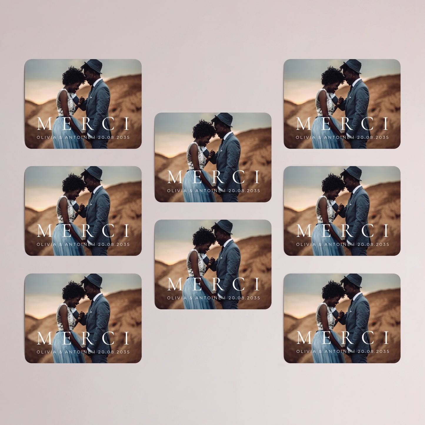 Remerciements Mariage Lot de 8, magnétique, paysage, rectangle coins arrondis M E R C I photo N° 3