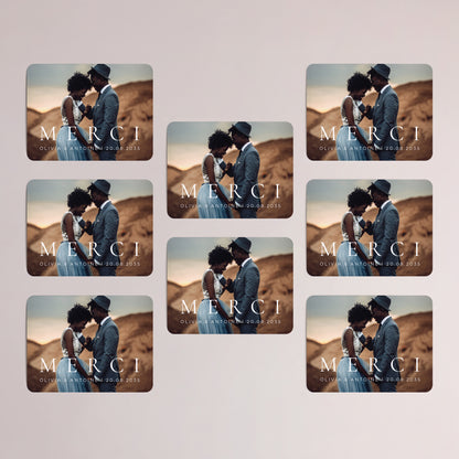 Remerciements Mariage Lot de 8, magnétique, paysage, rectangle coins arrondis M E R C I photo N° 3