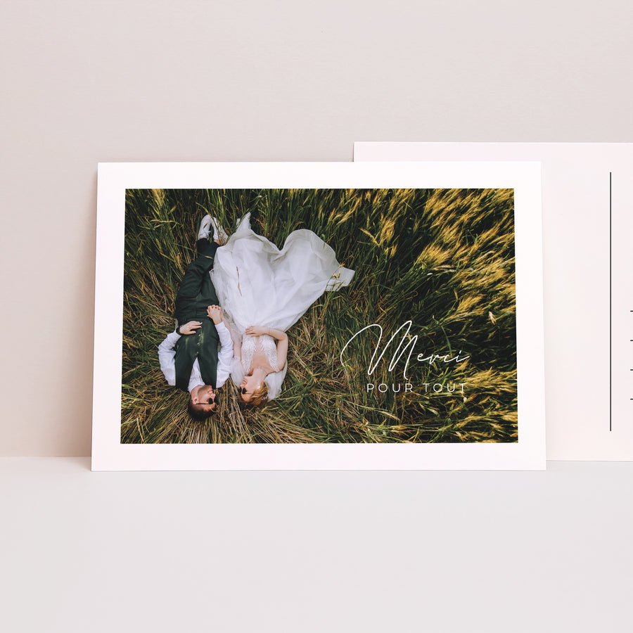 Remerciements Mariage Paysage Merci en timbre photo