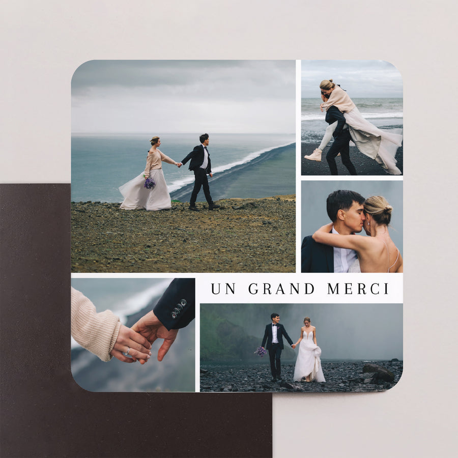 Remerciements Mariage Lot de 8, magnétique, carré coins arrondis un grand merci photo