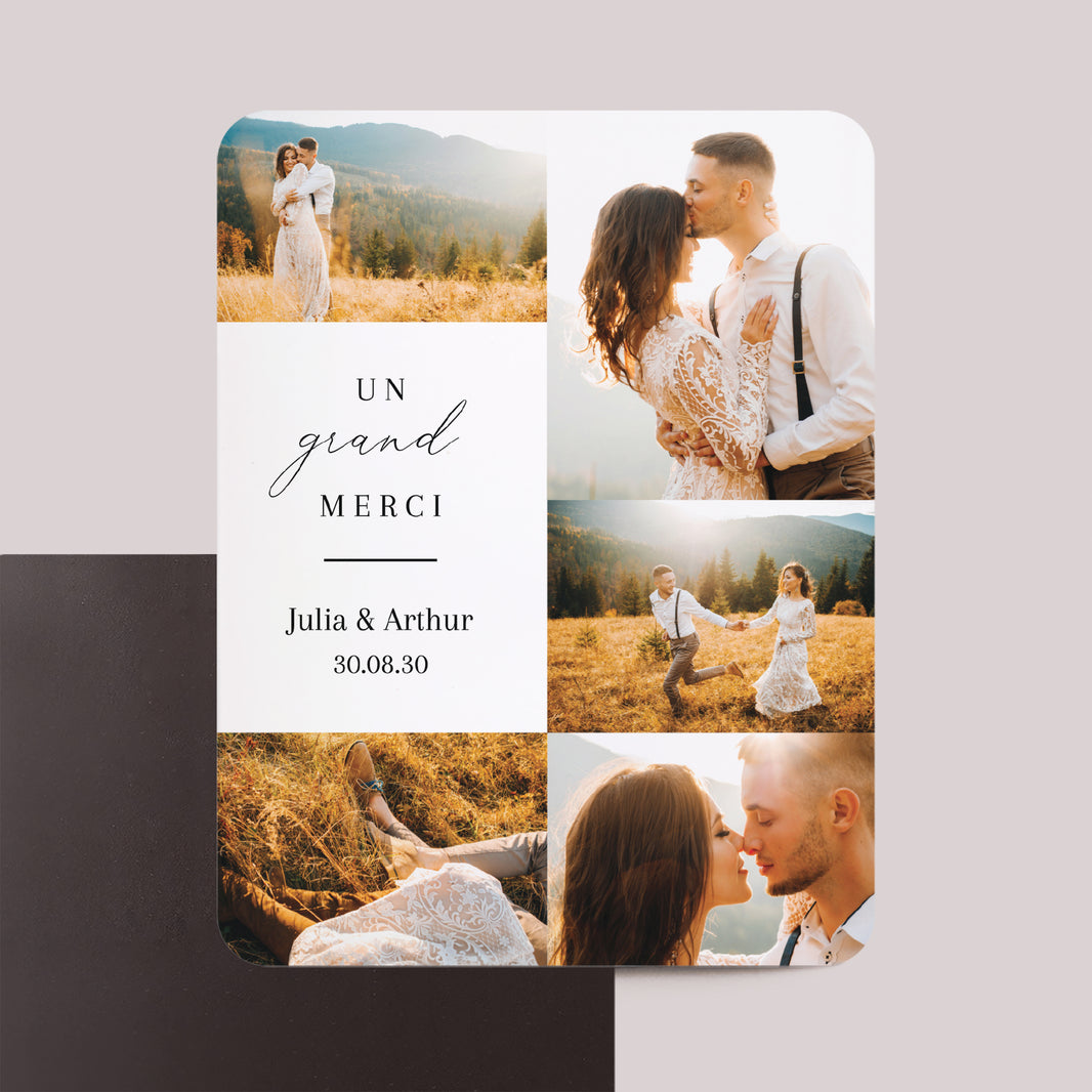 Remerciements Mariage Lot de 8, magnétique, rectangle coins arrondis Merci photographique photo N° 1