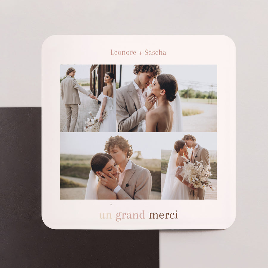 Remerciements Mariage Lot de 8, magnétique, carré coins arrondis Merci en douceur photo