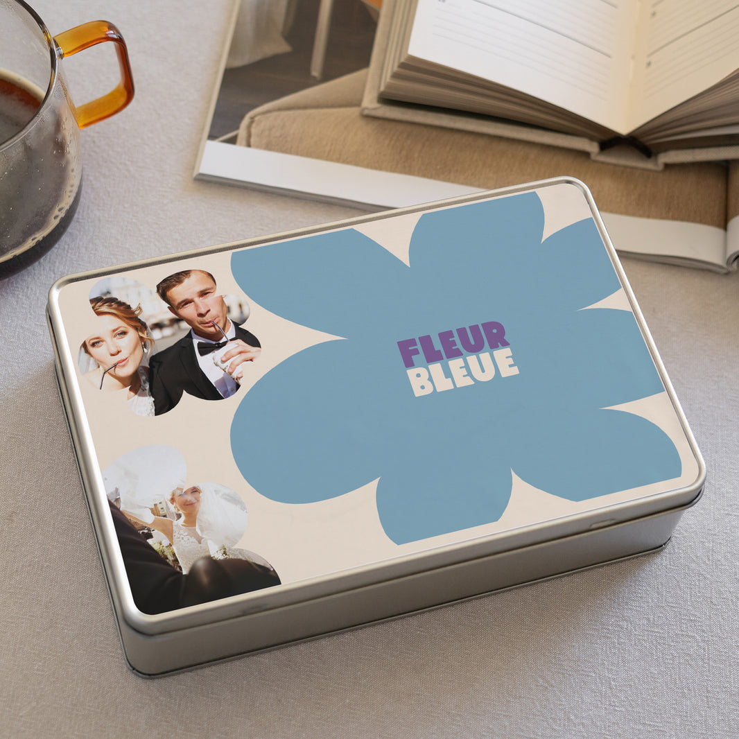 Boite métallique Objets Rectangle Fleur bleue photo N° 2