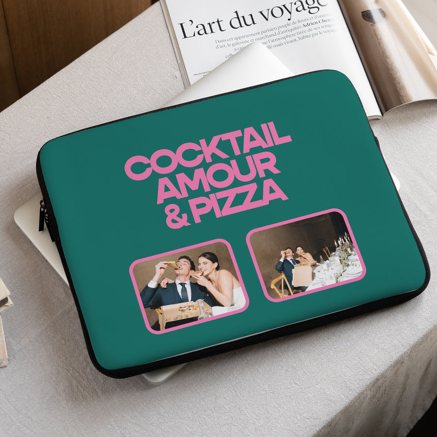 Housse ordinateur 15 pouces Cocktail, amour et pizza photo
