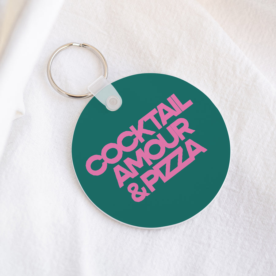 Porte-clés Objets Rond Cocktail, amour et pizza photo