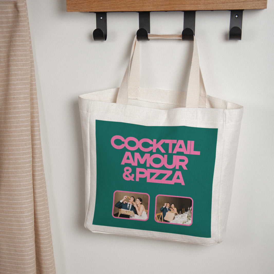 Tote bag Objets Anse en toile Cocktail, amour et pizza photo N° 1