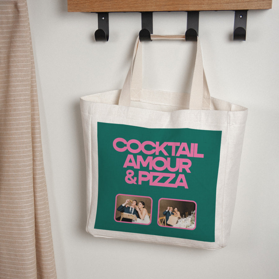 Tote bag Objets Anse en toile Cocktail, amour et pizza photo