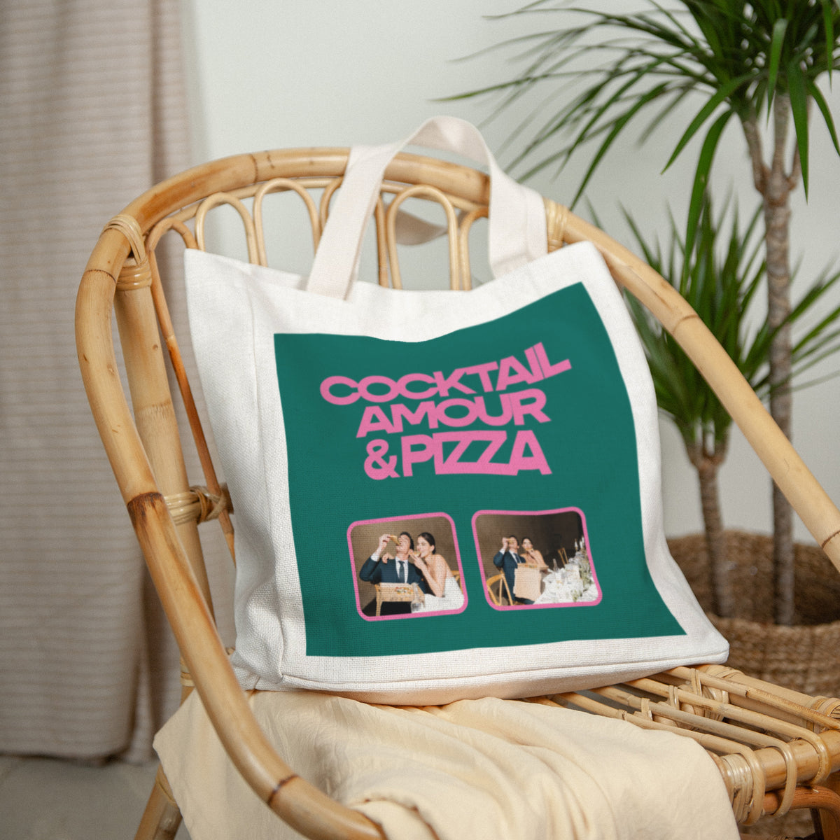 Tote bag Objets Anse en toile Cocktail, amour et pizza photo N° 2