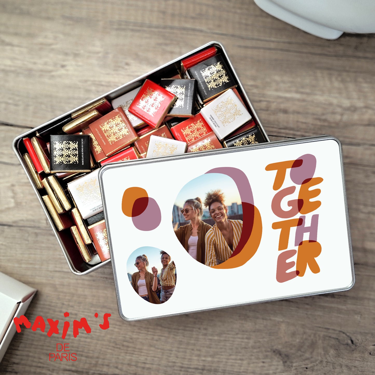Boite métallique rectangle, garnie de chocolats Together photo N° 1